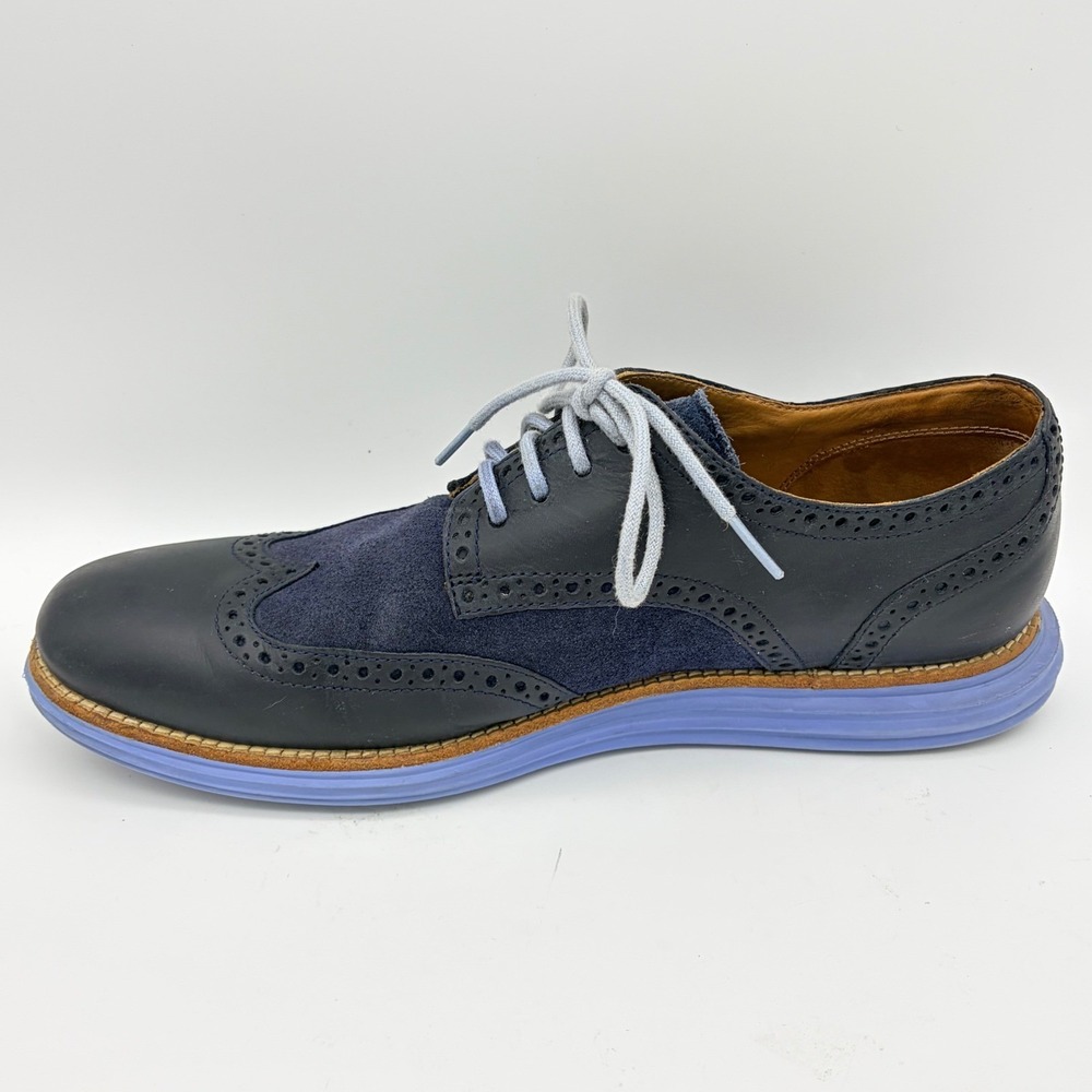 Cole Haan LunarGrand Navy Leather Suede Wingtip Oxfords M9 Blokecore Tech Soles - Picture 6 of 10